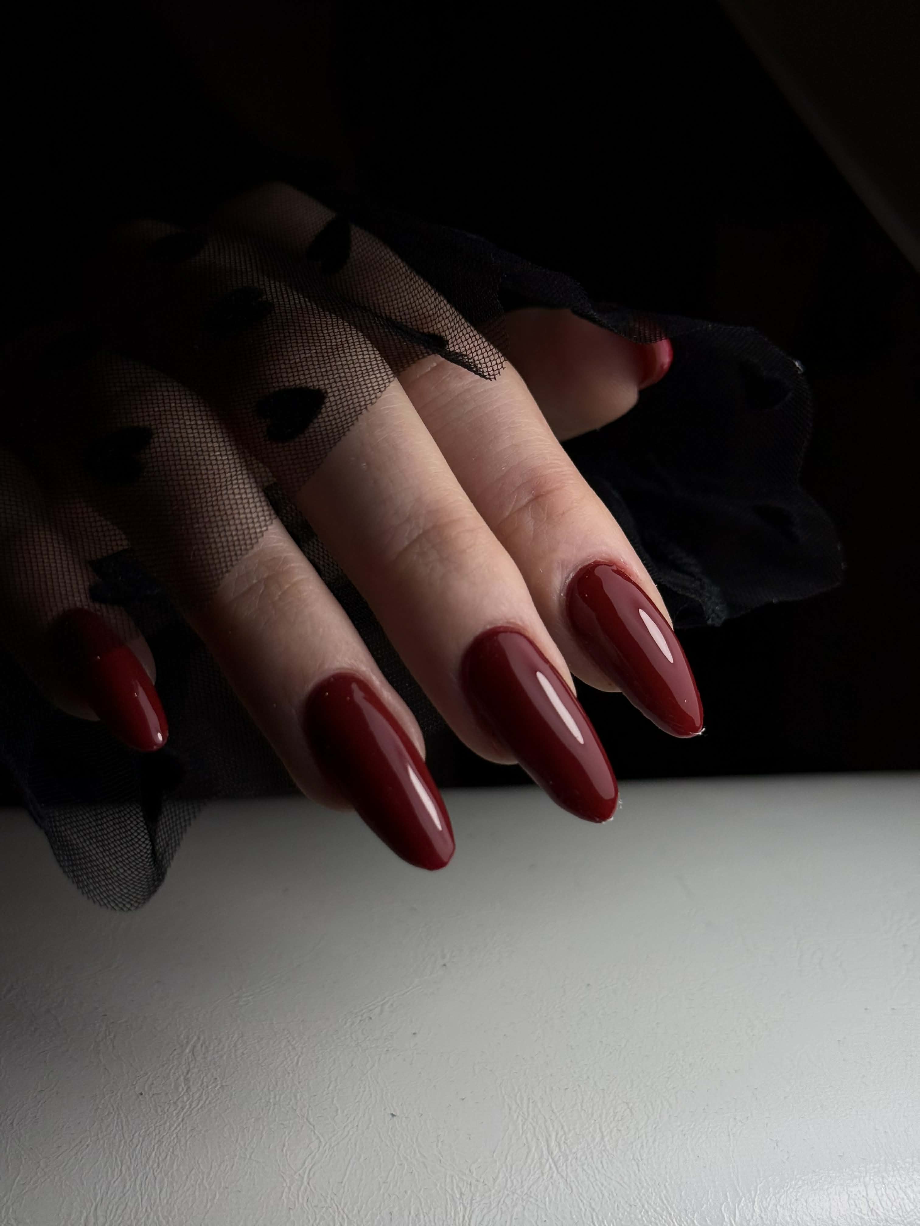 Dark cherry almond nails