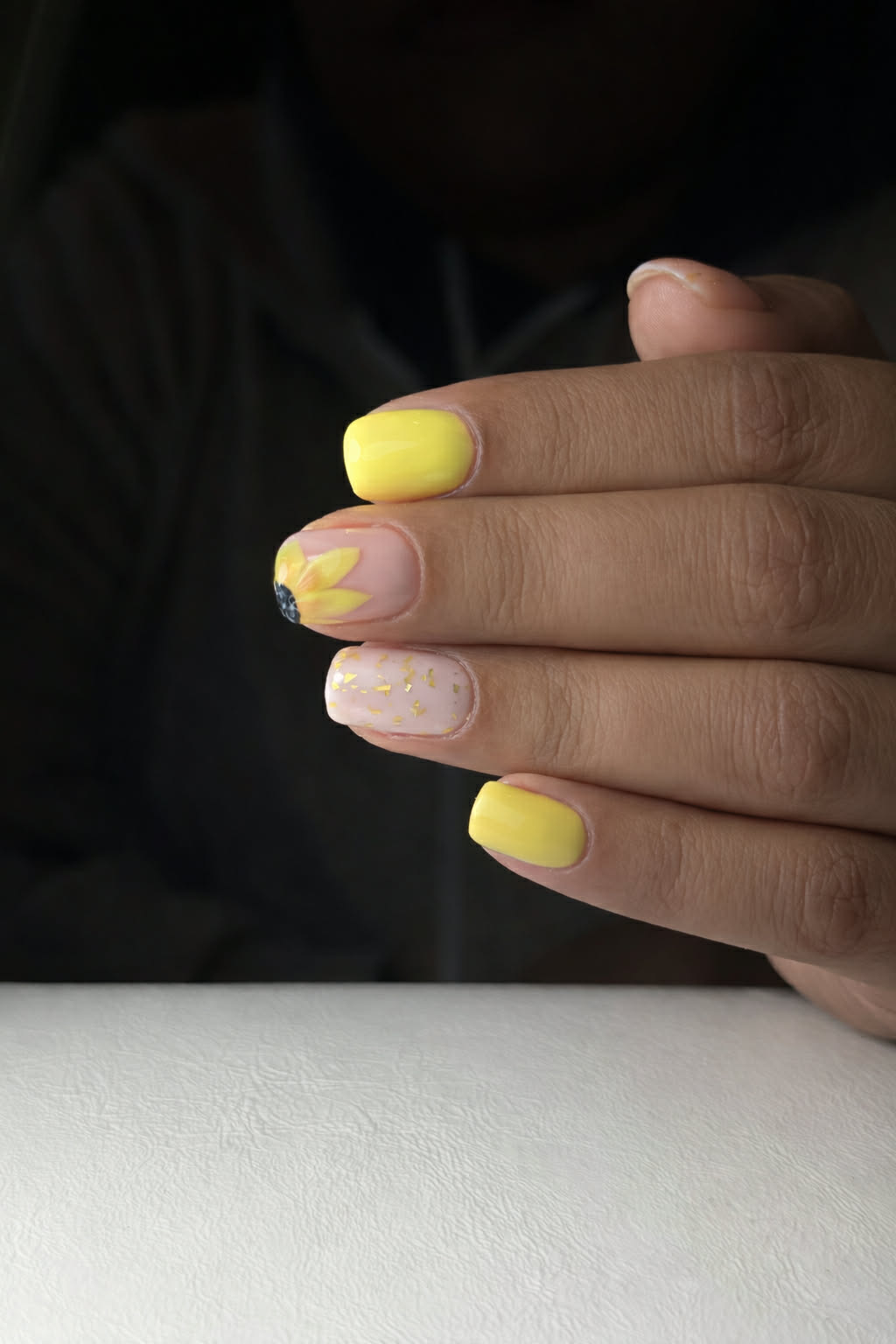 Sunflower yellow nail design