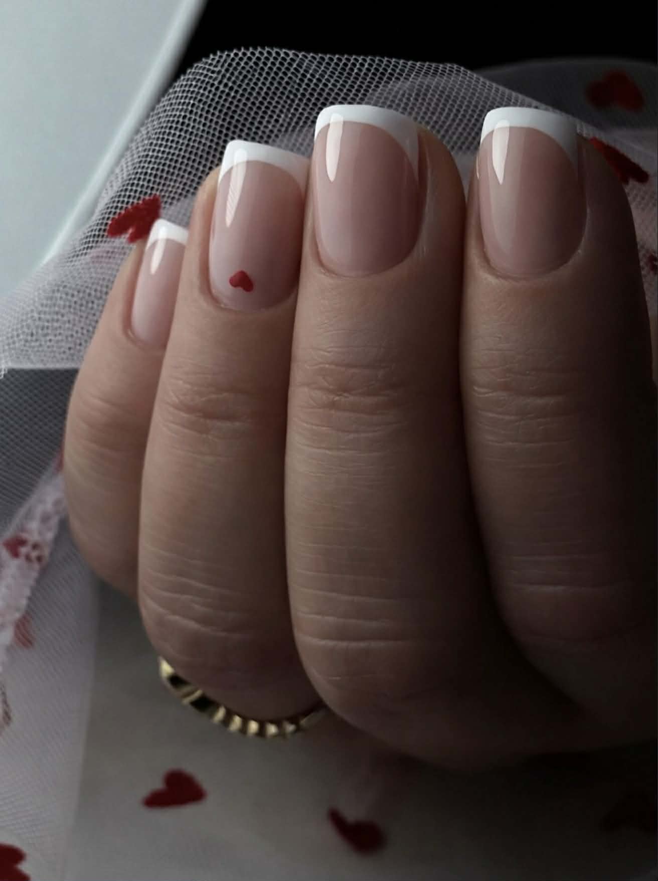 French tips with heart accent